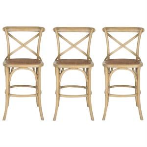 Home Square Oak Wood 24&quot Counterstool in Weathered Oak - Set of 3
