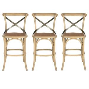 Home Square Oak Wood 24&quot Counterstool in Weathered Oak - Set of 3