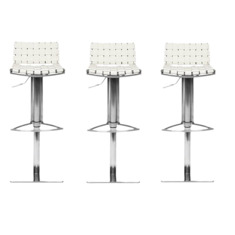 Home Square Leather Seat Steel Adjustable Bar Stool in Creme - Set of 3