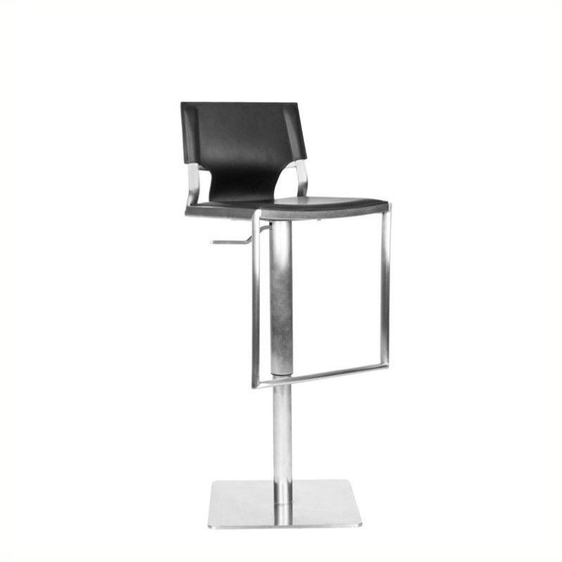 Home Square Leather Seat Steel Adjustable Bar Stool in Black - Set of 3