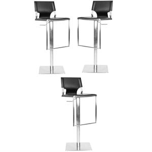 Home Square Leather Seat Steel Adjustable Bar Stool in Black - Set of 3