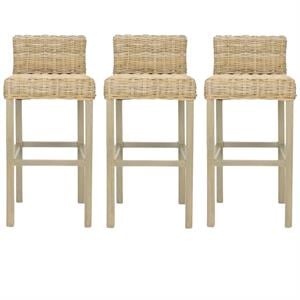 Home Square 29.5&quot Mango Wood Bar Stool in Beige - Set of 3
