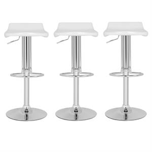 Home Square 23.6&quot-32.1&quot Chrome Steel Bar Stool in White - Set of 3