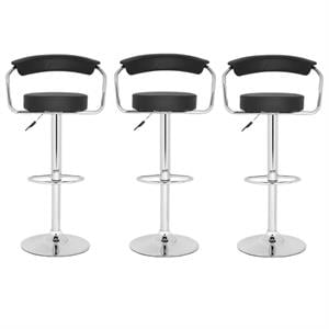 Home Square Angus 25.2&quot-31.5&quot Chrome Steel Bar Stool in Black - Set of 3