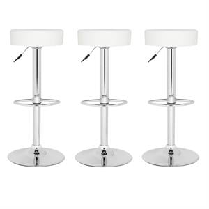 Home Square 25.6&quot-31.5&quot Chrome Steel Bar Stool in White - Set of 3