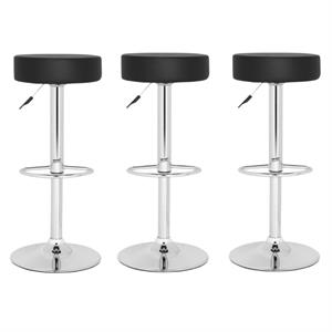 Home Square 25.6&quot-31.5&quot Chrome Steel Bar Stool in Black - Set of 3