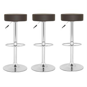 Home Square 25.6&quot-31.5&quot Chrome Steel Bar Stool in Brown - Set of 3