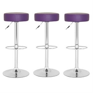 Home Square 25.6&quot-31.5&quot Chrome Steel Bar Stool in Purple - Set of 3