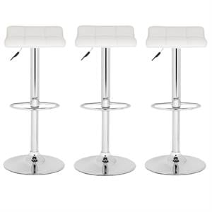 Home Square 22.4&quot-30.9&quot Chrome Steel Bar Stool in White - Set of 3