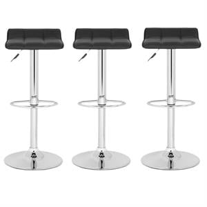 Home Square 22.4&quot-30.9&quot Chrome Steel Bar Stool in Black - Set of 3