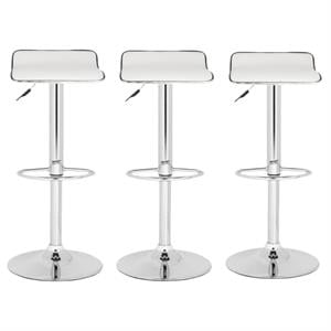 Home Square 22.4&quot-30.9&quot Chrome Steel Bar Stool in White - Set of 3