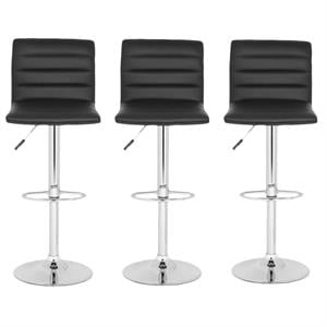 Home Square 23.8&quot-29.9&quot Chrome Steel Bar Stool in Black - Set of 3