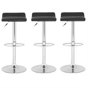 Home Square 22.4&quot-30.9&quot Chrome Steel Bar Stool in Black - Set of 3