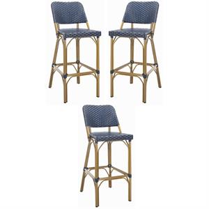 Home Square 30&quot Wicker Bar Stool in Navy and Gold - Set of 3