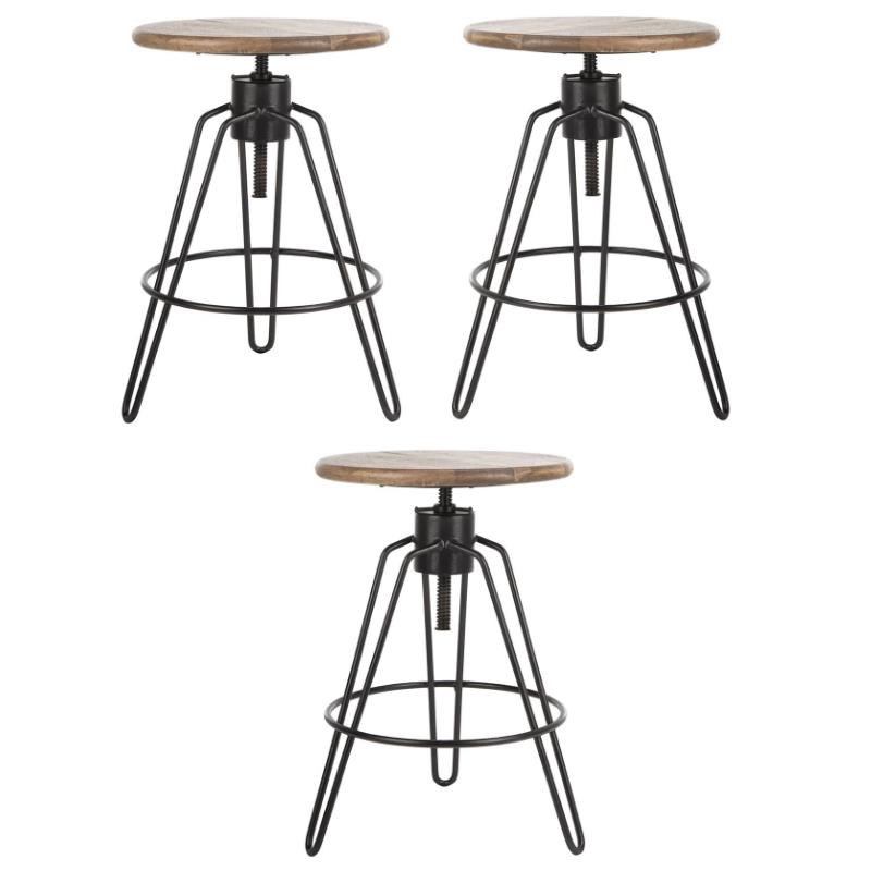Home Square Adjustable Swivel Counter Stool in Natural Honey - Set of 3