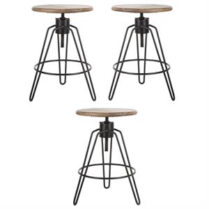 Home Square Adjustable Swivel Counter Stool in Natural Honey - Set of 3
