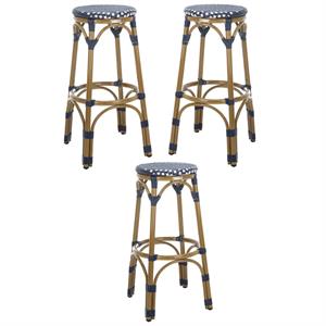 Home Square 30&quot Wicker Bar Stool in Navy and White - Set of 3
