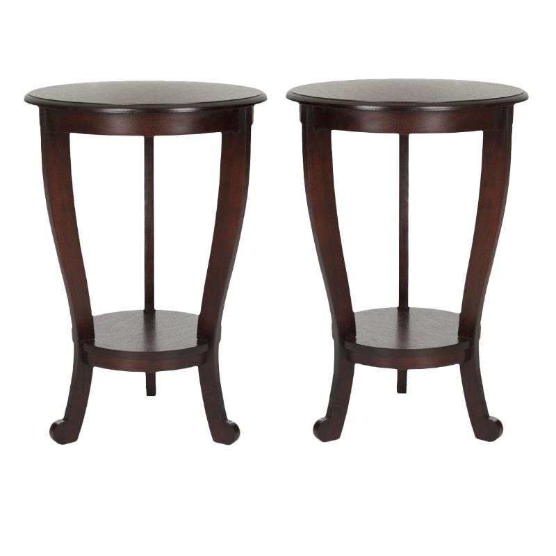 Home Square Wood Pedestal Side Table in Dark Cherry - Set of 2