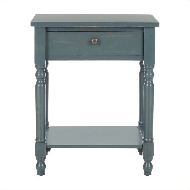Home Square Pine Wood End Table in Dark Teal - Set of 2