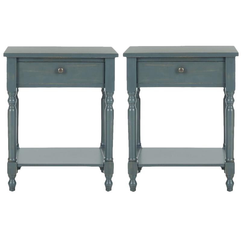 Home Square Pine Wood End Table in Dark Teal - Set of 2