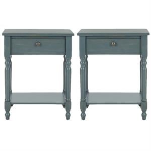 Home Square Pine Wood End Table in Dark Teal - Set of 2