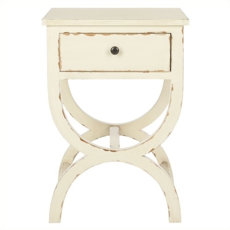 Home Square Poplar Wood Night Table in Distressed Vanilla - Set of 2