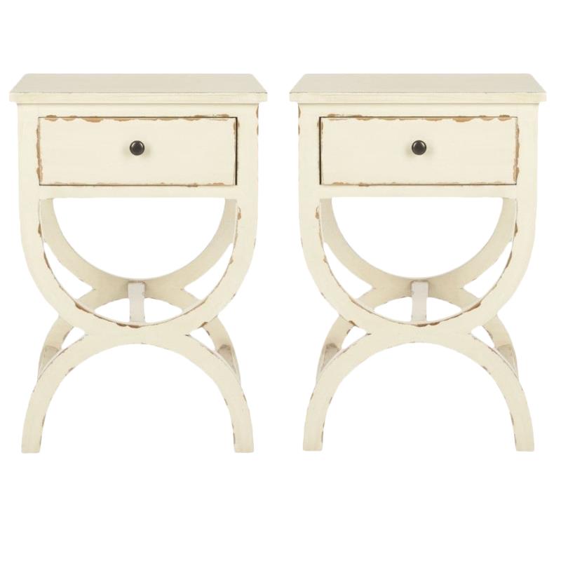 Home Square Poplar Wood Night Table in Distressed Vanilla - Set of 2