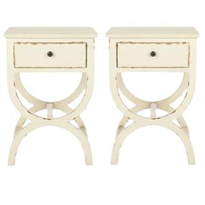 Home Square Poplar Wood Night Table in Distressed Vanilla - Set of 2