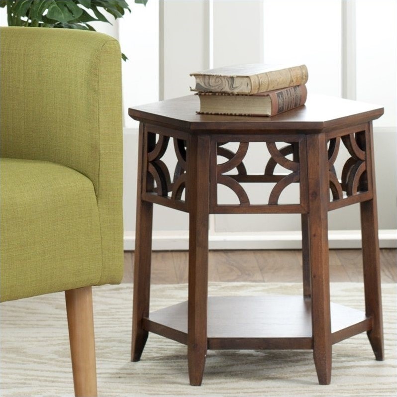 Home Square Wood Hexagon End Table in Brown - Set of 2