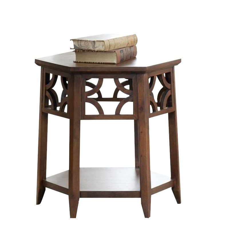 Home Square Wood Hexagon End Table in Brown - Set of 2