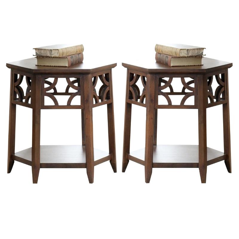 Home Square Wood Hexagon End Table in Brown - Set of 2