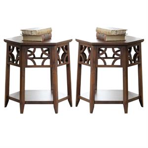 Home Square Wood Hexagon End Table in Brown - Set of 2
