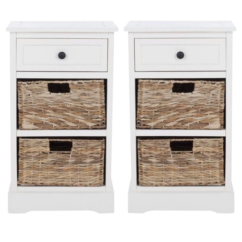 Home Square Distressed Side Storage Side Table in Cream - Set of 2