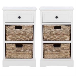 Home Square Distressed Side Storage Side Table in Cream - Set of 2