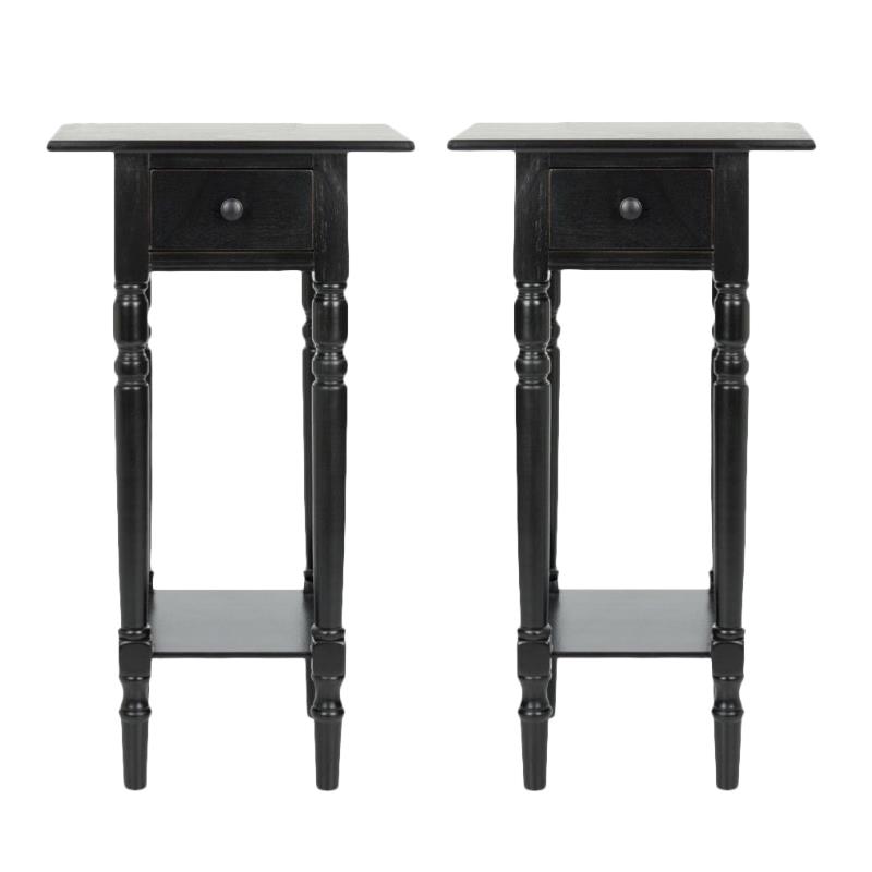 Home Square Wood End Table in Distressed Black - Set of 2