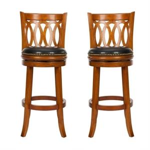 Home Square Oak 29&quot Bar Stool in Light Brown - Set of 2