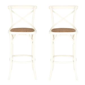 Home Square 44.1&quotH Oak Wood Barstool in Ivory - Set of 2