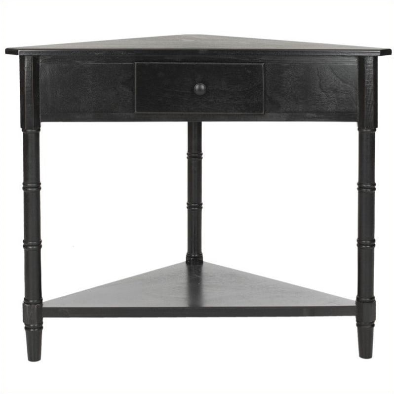 Home Square Wood Corner Table in Distressed Black - Set of 2