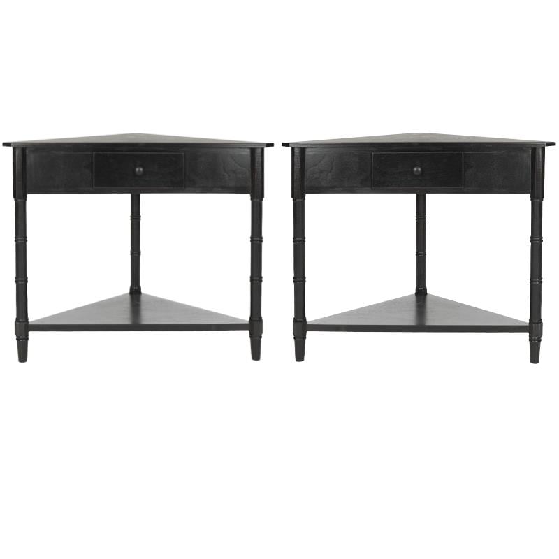 Home Square Wood Corner Table in Distressed Black - Set of 2