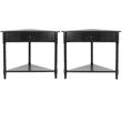 Home Square Wood Corner Table in Distressed Black - Set of 2