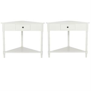 Home Square Wood Corner Table in Distressed Cream - Set of 2
