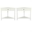 Home Square Wood Corner Table in Distressed Cream - Set of 2
