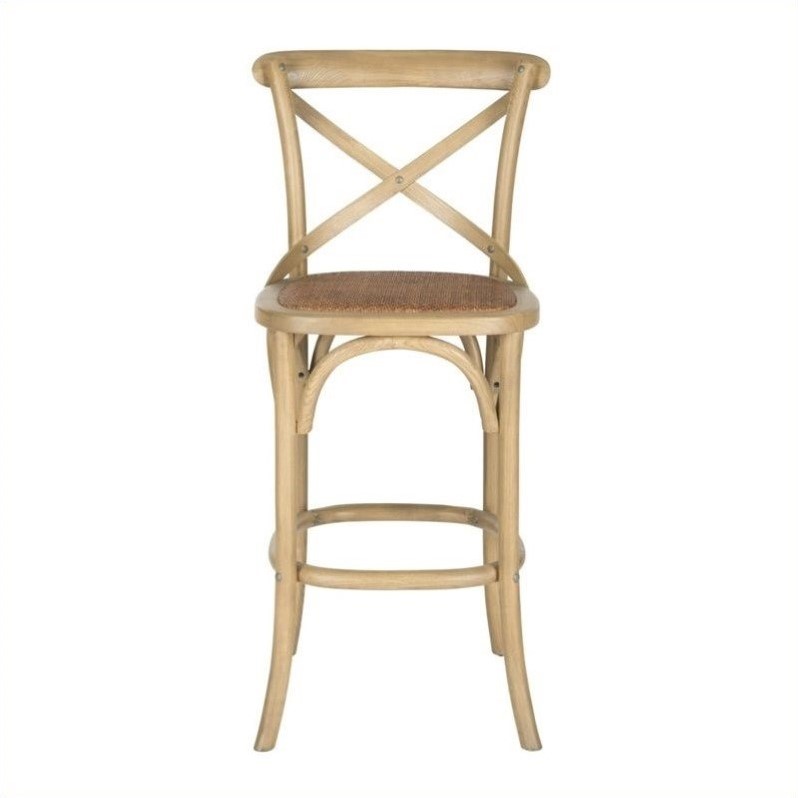 Home Square Industrial Oak Wood Barstool in Weathered Oak - Set of 2