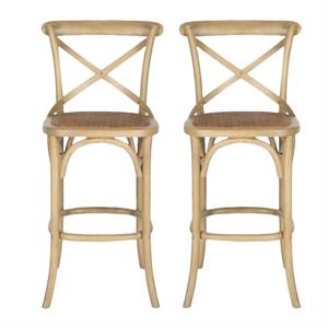 Home Square Industrial Oak Wood Barstool in Weathered Oak - Set of 2