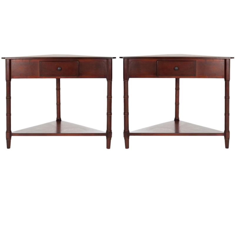 Home Square Wood Corner Table in Dark Cherry - Set of 2