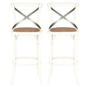 Home Square 44.1&quotH Oak Wood Barstool in Ivory - Set of 2
