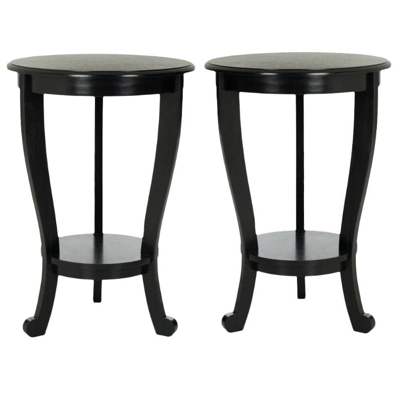 Home Square Wood Pedestal Side Table in Black - Set of 2
