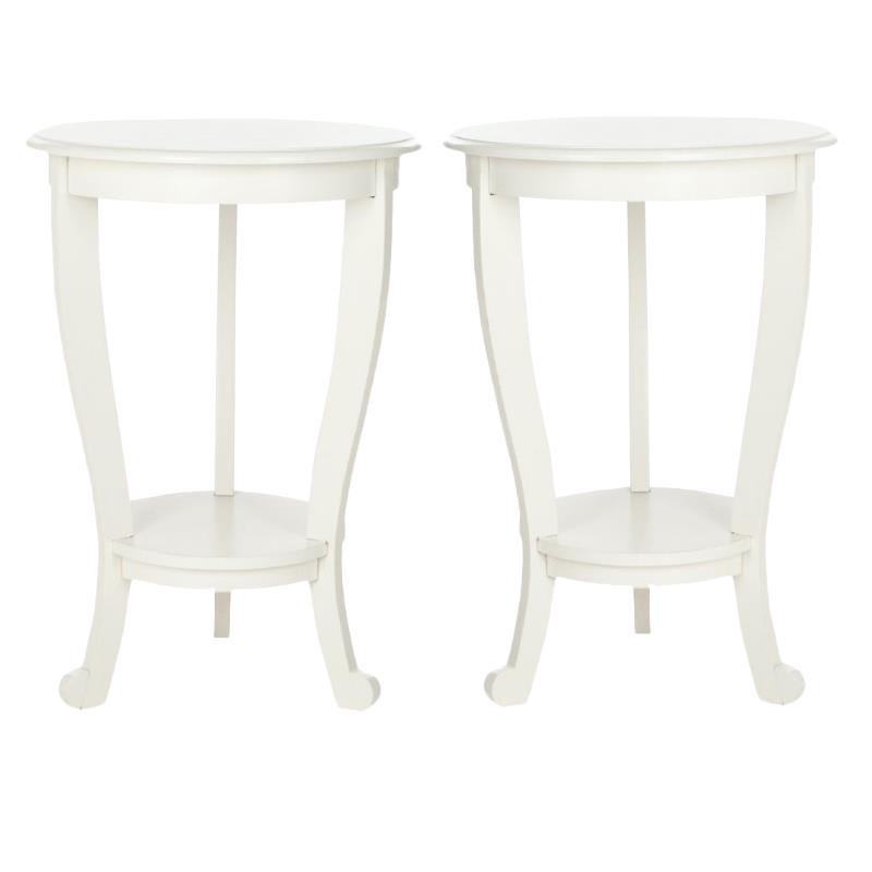 Home Square Wood Pedestal Side Table in Cream - Set of 2