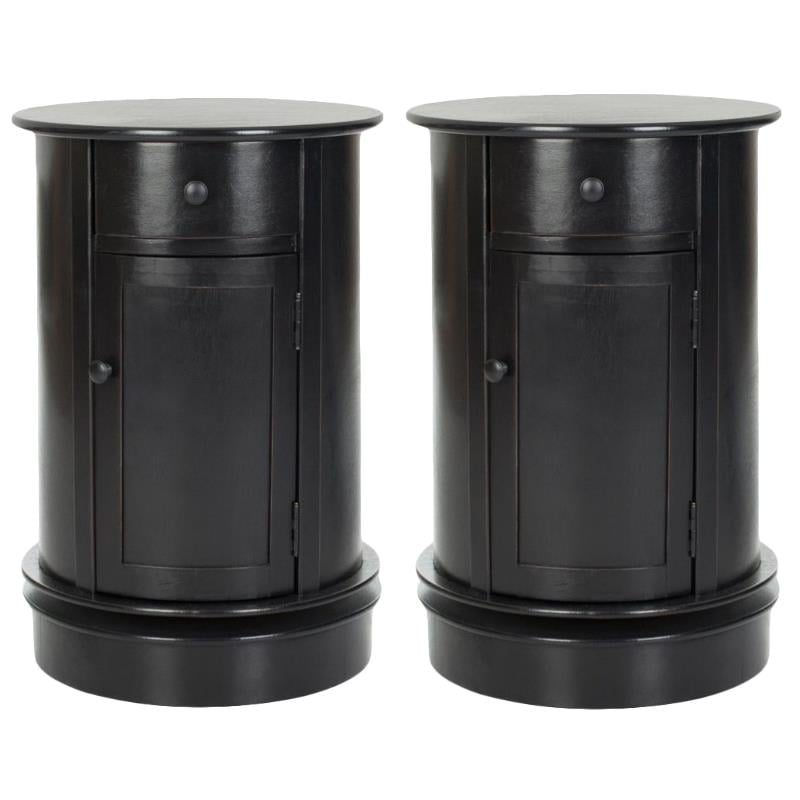 Home Square Wood Oval Cabinet in Distressed Black - Set of 2