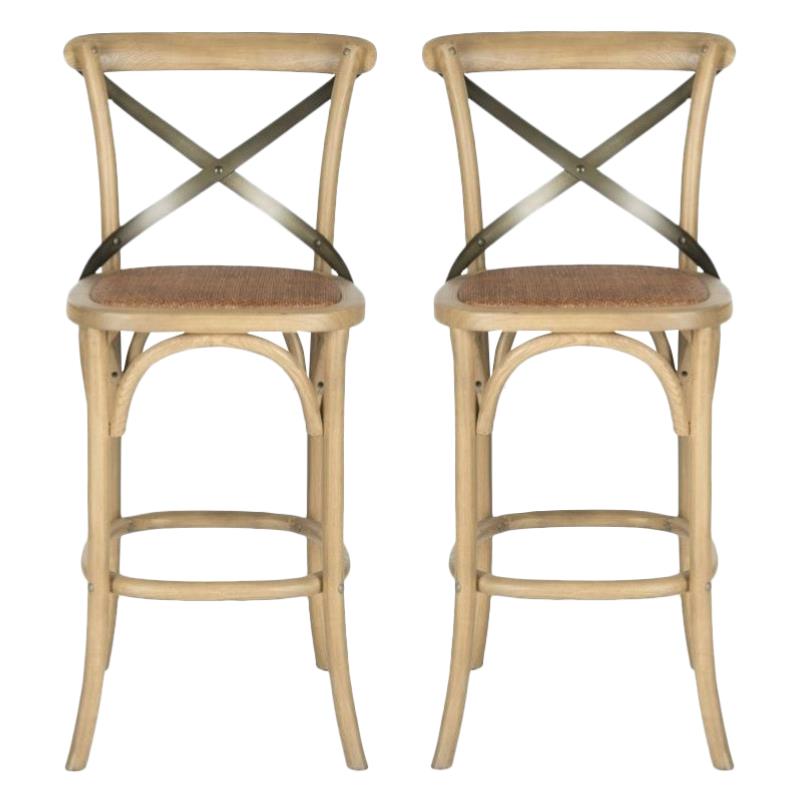 Home Square Oak Wood Barstool in Weathered Oak - Set of 2